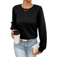 Black Cable Textured Puff Sleeve Sweatshirt - L thumbnail