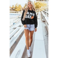Black GAME DAY Graphic Varsity Pullover Sweatshirt - S thumbnail