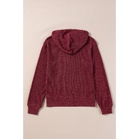 Red Dahlia Ribbed Zip Up Front Drawstring Hoodie - L thumbnail