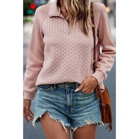 Pale Chestnut Textured Quarter Zip Raglan Sleeve Sweatshirt - S thumbnail