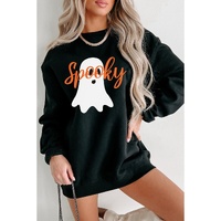 Black Halloween Spooky Ghost Print Crewneck Pullover Sweatshirt - L thumbnail