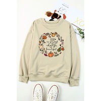Khaki Fall Vibe Pumpkin Print Round Neck Sweatshirt - S thumbnail