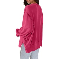 Rose Exposed Seam Drop Shoulder Slit High Low Hem Sweatshirt - L thumbnail