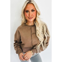 Coffee Solid Exposed Seam Pullover Sweatshirt - L thumbnail