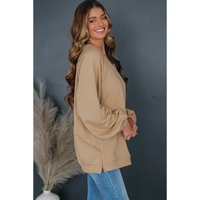 Light French Beige Solid Color Lattice Hollow Out Back Sweatshirt - L thumbnail