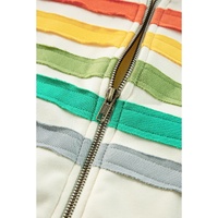 Apricot Colorblock Striped Patchwork Side Pockets Zipper Hoodie - M thumbnail
