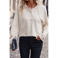 Apricot Solid Textured Drawstring Henley Hoodie - M thumbnail