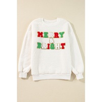 White Christmas MERRY & Bright Chenille Graphic Sherpa Sweatshirt - 2XL thumbnail
