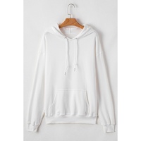 White Fleece Lined Kangaroo Pocket Drawstring Chunky Hoodie - M thumbnail