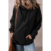 Black Fleece Lined Kangaroo Pocket Drawstring Chunky Hoodie - M thumbnail