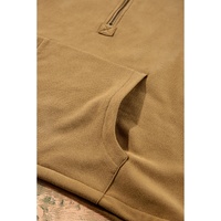 Brown Fleece Lined Half Zipper Kangaroo Pockets Loose Hoodie - M thumbnail