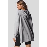 Gray Waffle Knit Fleece Lined High Low Oversized Hoodie - M thumbnail