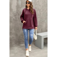 Red Dahlia Waffle Knit Fleece Lined High Low Oversized Hoodie - S thumbnail