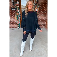 Black Contrast Stitching Split Baggy Sweatshirt - L thumbnail