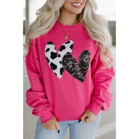 Strawberry Pink Cow & Sequin Double Heart Patch Graphic Sweatshirt - L thumbnail