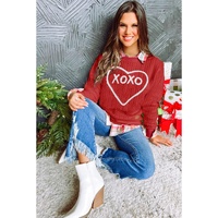 Racing Red Heart XOXO Chenille Embroidered Textured Sweatshirt - M thumbnail