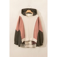 Beige Oversized Color Block Patchwork High Low Hoodie - M thumbnail