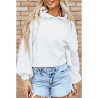 White Sherpa Fleece Drop Shoulder Hoodie - L thumbnail