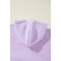 Lavendula Zipped Patch Pocket Fuzzy Drawstring Hoodie - L thumbnail