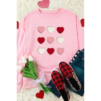 Pink Glitter Chenille Heart Patch Valentines Sweatshirt - L thumbnail