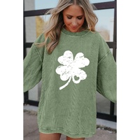 Grass Green Distressed Clover Print St Patricks Corded Sweatshirt - S thumbnail