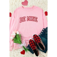 Pink BE MINE Puff Graphic Pullover Sweatshirt - M thumbnail