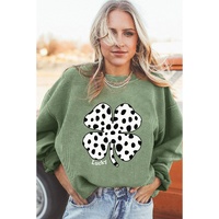 Azura Exchange Grass Green Western Cow Clover Print Crewneck Corded Sweatshirt - 2XL thumbnail
