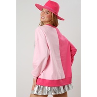 Pink Color Block Sequined Cowgirl Boots Graphic Sweatshirt - 2XL thumbnail