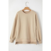 Apricot Solid Fleece Lined Drop Shoulder High Low Sweatshirt - 2XL thumbnail