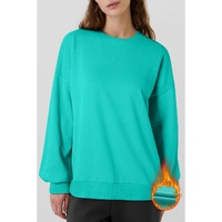 Sea Green Solid Fleece Lined Drop Shoulder High Low Sweatshirt - 2XL thumbnail