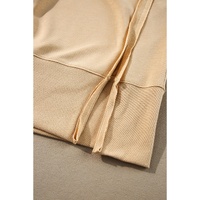 Light French Beige Exposed Seam Drop Shoulder Round Neck Sweatshirt with Slits - 2XL thumbnail