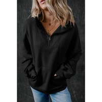 Black Zip-up Stand Neck Kangaroo Pocket Sweatshirt - M thumbnail