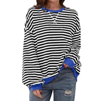 Black Stripe Oversized Contrast Trim Pullover Sweatshirt - L thumbnail