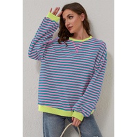 Green Stripe Oversized Contrast Trim Pullover Sweatshirt - XL thumbnail