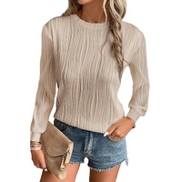 Apricot Textured Wavy Round Neck Long Sleeve Top - L thumbnail