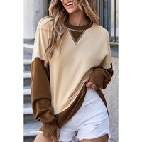 Apricot Color Block Thumbhole Sleeve Drop Shoulder Sweatshirt - M thumbnail