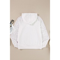 White Lace Patchwork Sleeve Drawstring Hoodie - S thumbnail