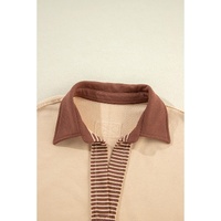 Light French Beige Striped Colorblock Patchwork Collar Sweatshirt - 2XL thumbnail