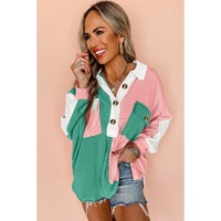 Pink Colorblock Ribbed Collared Oversized Sweatshirt - XL thumbnail