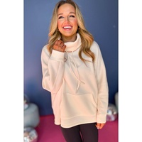 Apricot Drawstring Turtleneck Dolman Sleeve Sweatshirt - M thumbnail