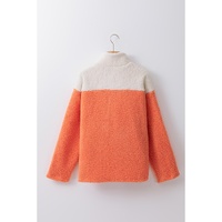 Orange Colorblock Half Zipper Stand Neck Sherpa Sweatshirt - L thumbnail