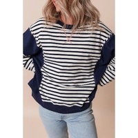White Stripe Color Block Exposed Seam Loose Fit Sweatshirt - L thumbnail