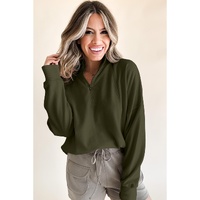 Jungle Green Zipped Neck Pullover Drop Shoulder Sweatshirt - L thumbnail
