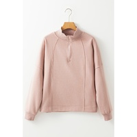 Smoke Gray Zipped Neck Pullover Drop Shoulder Sweatshirt - L thumbnail