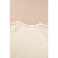 Parchment Eyelet Knit Patchwork Raglan Sleeve Pullover Top - L thumbnail