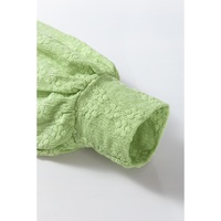 Light Green Solid Color Textured Side Split Crew Neck Blouse - L thumbnail