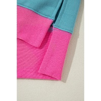 Light Blue Colorblock Patchwork Crew Neck Loose Sweatshirt - L thumbnail