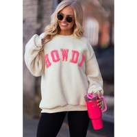 Beige Sherpa HOWDY Patched Pullover Sweatshirt - L thumbnail