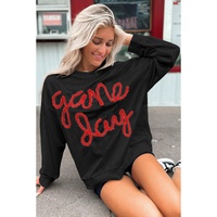 Black Tinsel Game Day Drop Shoulder Graphic Sweatshirt - S thumbnail