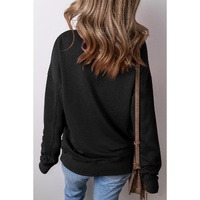 Black Drop Shoulder Crisscross Stitching Pocketed Loose Sweatshirt - M thumbnail